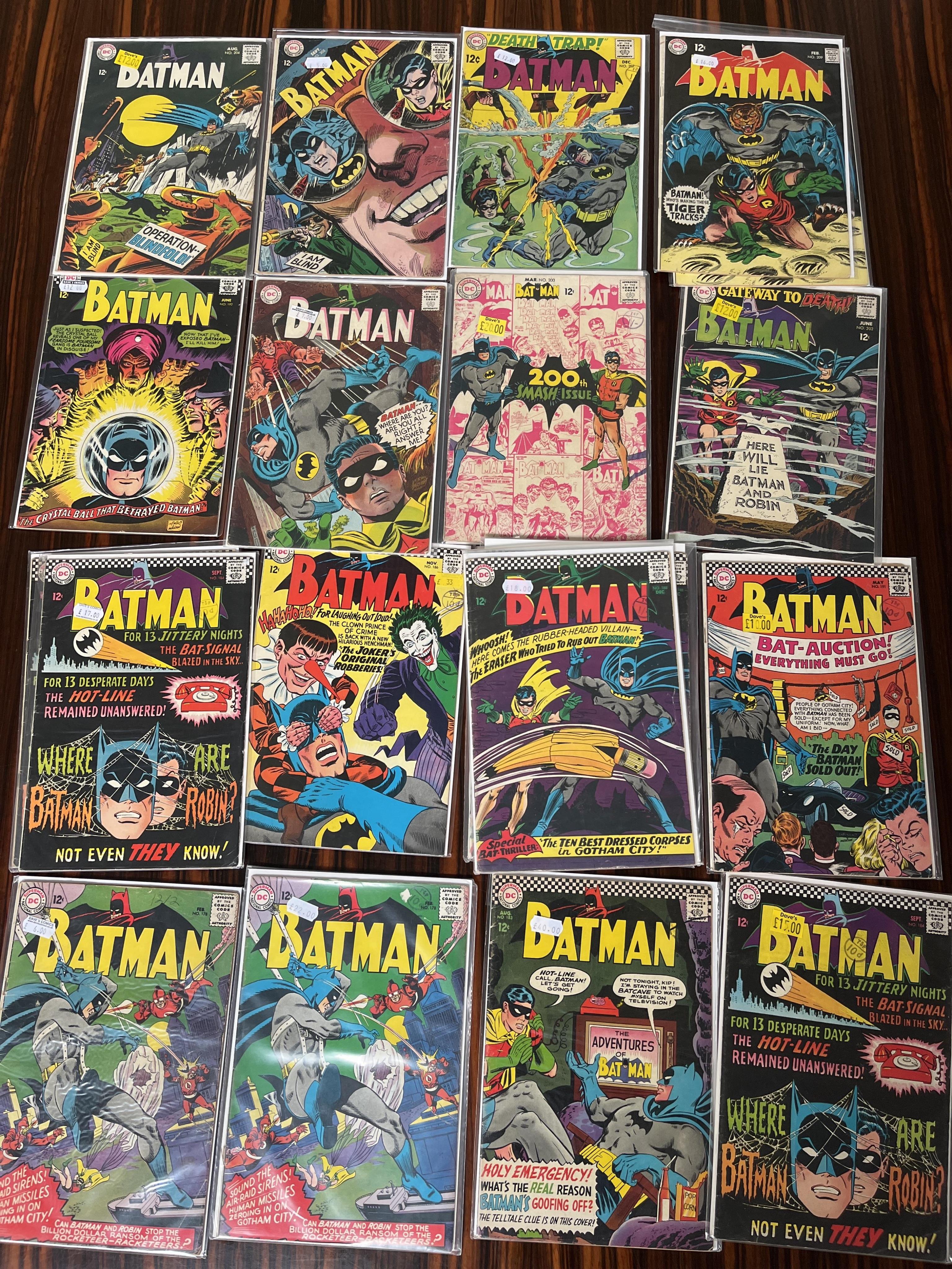 Batman, DC comics, Vol. 1, 1966-1977, 43 issues between #178–283, comprising, #178 x2, #183 [minor key], #184 x3, #186 [minor key], #188 [minor key] x3, #191, #192, #196, #200 [minor key], #202, #204, #205, #207, #209 x2